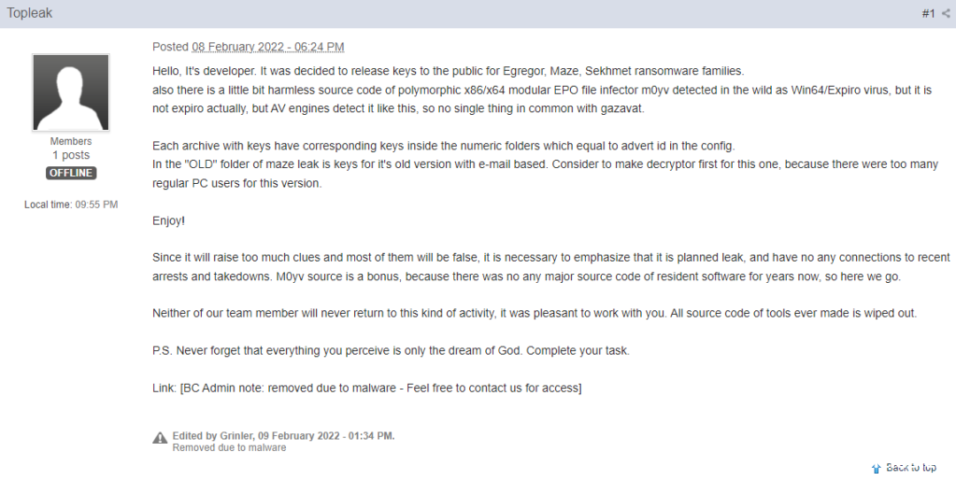 图片[2]-恶意软件开发者公布密钥并宣布退出江湖-渗透云记 - 专注于网络安全与技术分享