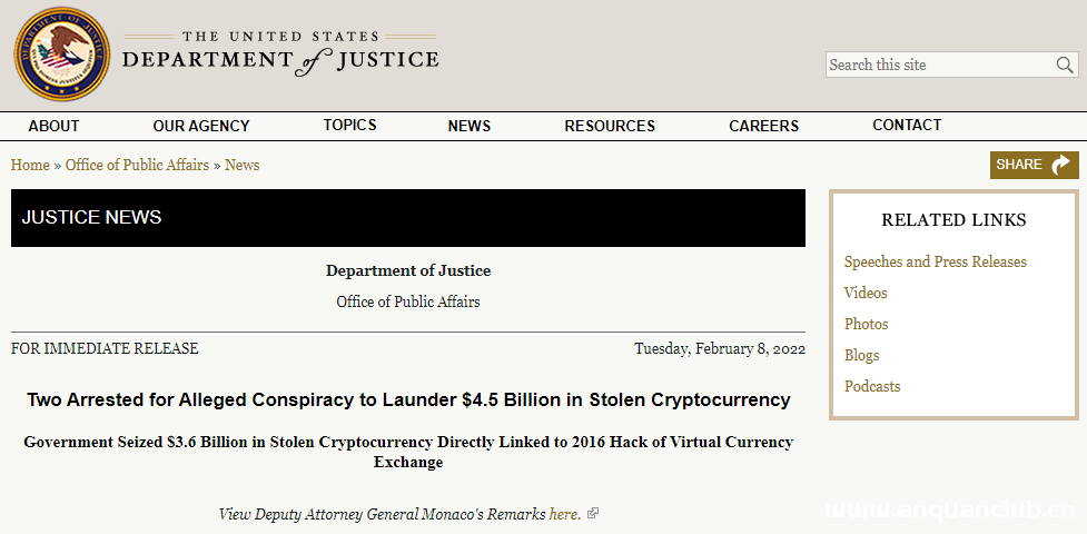 美国追回六年前黑客从Bitfinex窃取的现值36亿美元加密货币-渗透云记 - 专注于网络安全与技术分享