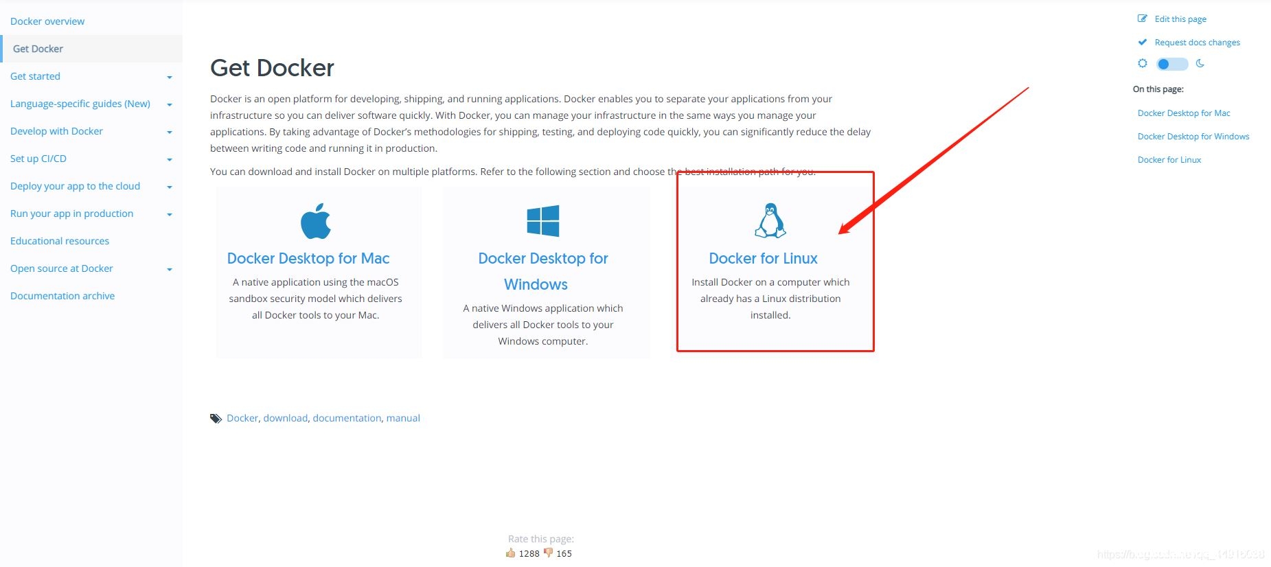 选择docker for linux