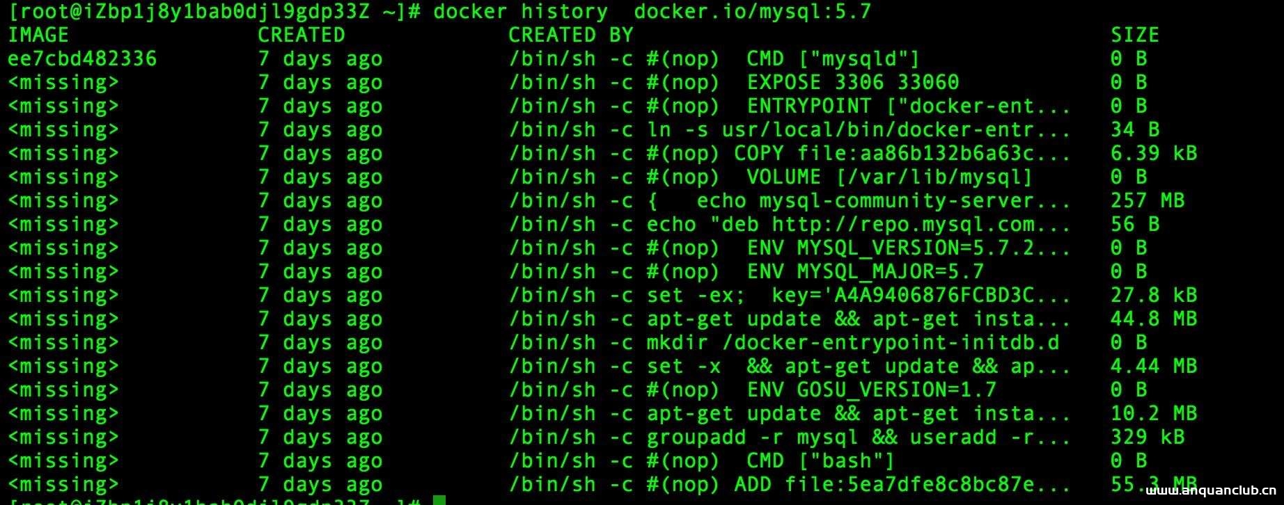 Docker history 各层信息
